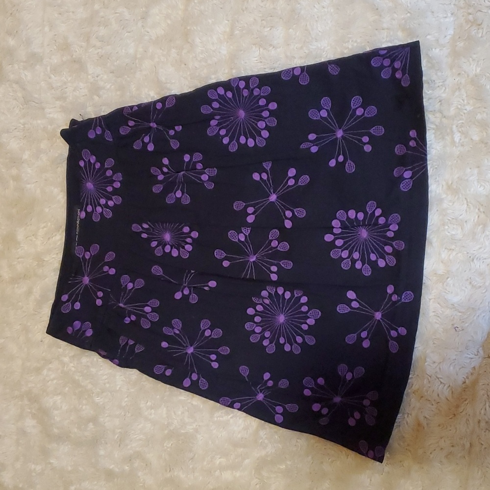 French connection skirt black cotton with purple embroidery